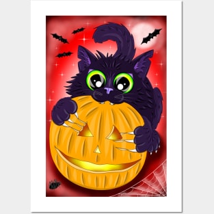 Halloween cat Posters and Art